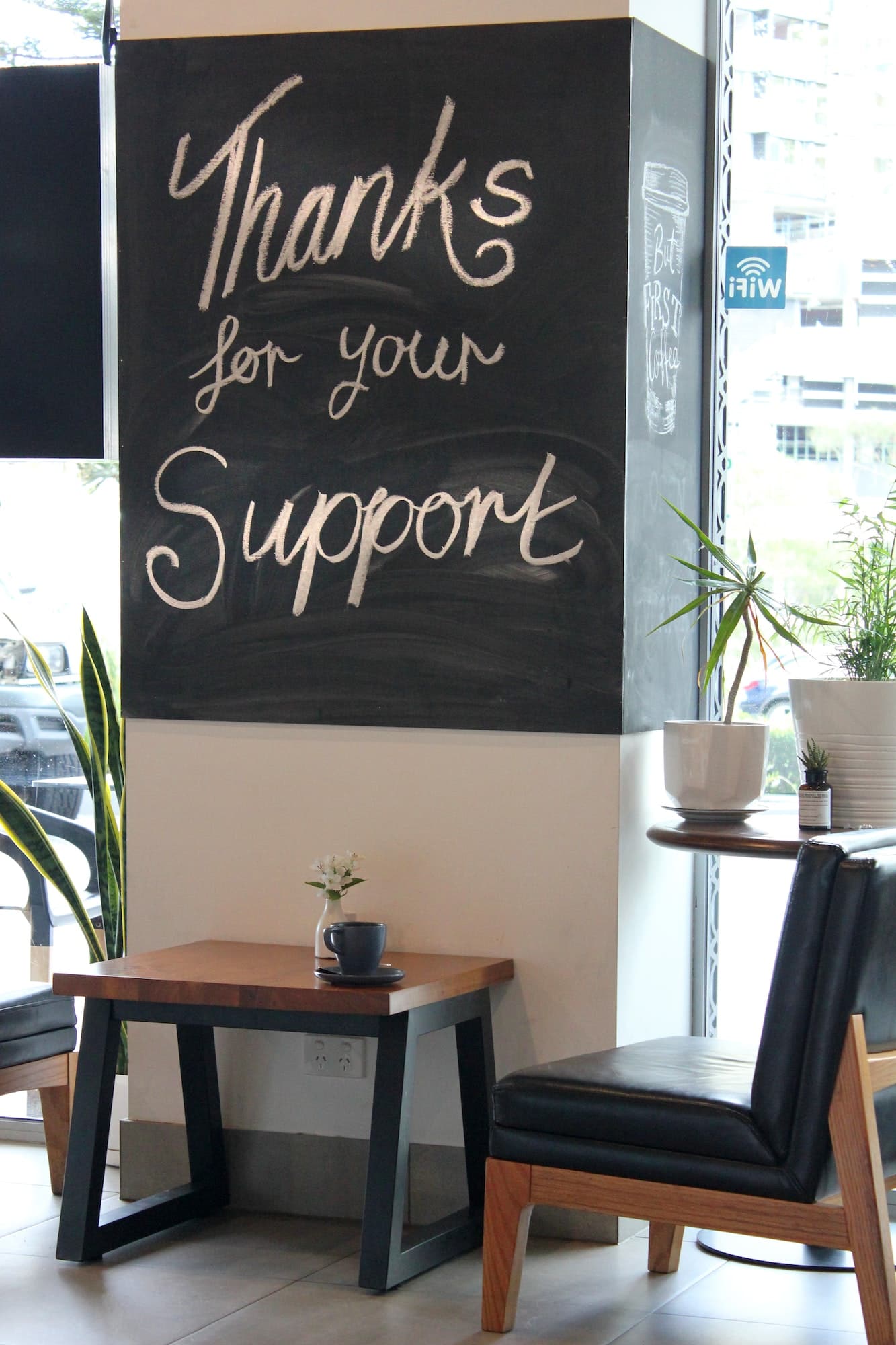 Small business Thank you sign in a cafe